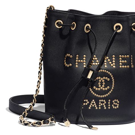 black chanel bag with gold hardware|Chanel grained calfskin drawstring bag.